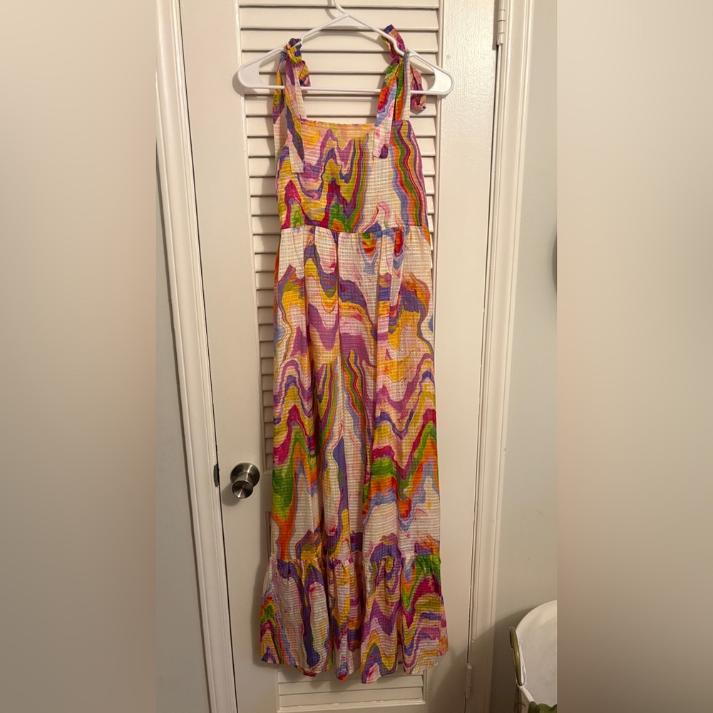 Marie Oliver Multicolor Pink Green Orange Wave-Print Maxi Dress - Picture 4 of 5